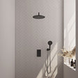 BRAUER Black Edition thermostatische inbouw regendouche 3-weg omstelling SET 34 met 30 cm douchekop en gebogen muurarm en 3-standen handdouche en doucheslang en wandaansluitbocht mat zwart