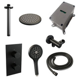 BRAUER Black Edition thermostatische inbouw regendouche 3-weg omstelling SET 35 met 20 cm douchekop en plafondarm en 3-standen handdouche en doucheslang en wandaansluitbocht mat zwart