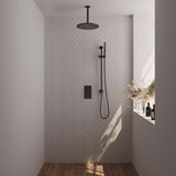 BRAUER Black Edition thermostatische inbouw regendouche 3-weg omstelling SET 42 met 30 cm douchekop en plafondarm en staaf handdouche en doucheslang en geïntegreerde glijstang mat zwart