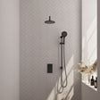 BRAUER Black Edition thermostatische inbouw regendouche 3-weg omstelling SET 45 met 20 cm douchekop en gebogen muurarm en 3-standen handdouche en doucheslang en geïntegreerde glijstang mat zwart