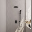 BRAUER Black Edition thermostatische inbouw regendouche 3-weg omstelling SET 46 met 30 cm douchekop en gebogen muurarm en 3-standen handdouche en doucheslang en geïntegreerde glijstang mat zwart