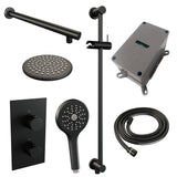 BRAUER Black Edition thermostatische inbouw regendouche 3-weg omstelling SET 43 met 20 cm douchekop en rechte muurarm en 3-standen handdouche en doucheslang en geïntegreerde glijstang mat zwart