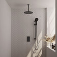 BRAUER Black Edition thermostatische inbouw regendouche 3-weg omstelling SET 48 met 30 cm douchekop en plafondarm en 3-standen handdouche en doucheslang en geïntegreerde glijstang mat zwart