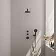 BRAUER Black Edition thermostatische inbouw regendouche SET 09 met 20 cm douchekop en gebogen muurarm en 3-standen handdouche en doucheslang en wandaansluitbocht mat zwart
