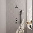 BRAUER Black Edition thermostatische inbouw regendouche SET 21 met 20 cm douchekop en gebogen muurarm en 3-standen handdouche en doucheslang en geïntegreerde glijstang mat zwart