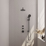 BRAUER Black Edition thermostatische inbouw regendouche SET 21 met 20 cm douchekop en gebogen muurarm en 3-standen handdouche en doucheslang en geïntegreerde glijstang mat zwart