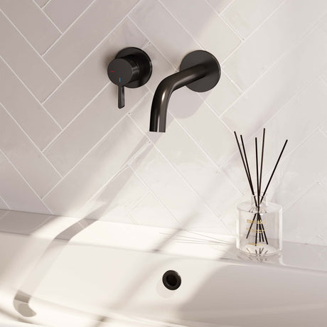 BRAUER Black Edition inbouw wastafelmengkraan met gebogen uitloop en rozetten model E2 mat zwart