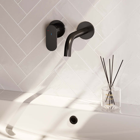 BRAUER Black Edition inbouw wastafelmengkraan met gebogen uitloop en rozetten model C2 mat zwart