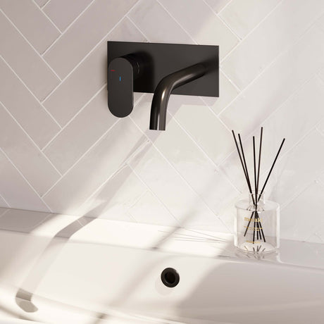 BRAUER Black Edition inbouw wastafelmengkraan met gebogen uitloop en afdekplaat model C2 mat zwart
