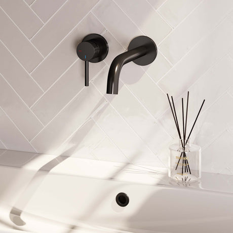BRAUER Black Carving inbouw wastafelmengkraan met gebogen uitloop en rozetten model A2 mat zwart 5-S-083-B6-65