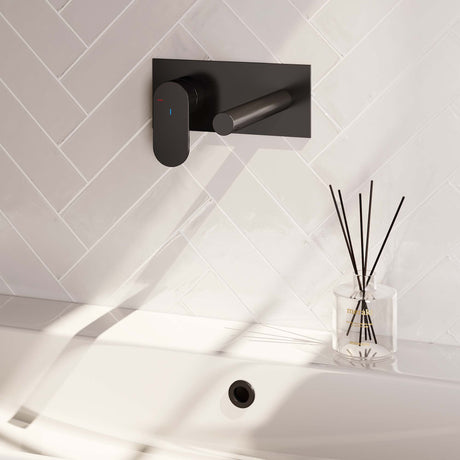 BRAUER Black Edition inbouw wastafelmengkraan met rechte uitloop en afdekplaat model C2 mat zwart