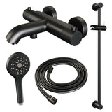 BRAUER Black Carving opbouw baddouche thermostaatkraan SET 02 met glijstang en 3-standen handdouche en doucheslang mat zwart 5-S-085-2