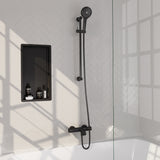 BRAUER Black Carving opbouw baddouche thermostaatkraan SET 02 met glijstang en 3-standen handdouche en doucheslang mat zwart 5-S-085-2