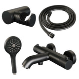 BRAUER Black Carving opbouw baddouche thermostaatkraan SET 04 met wandhouder en 3-standen handdouche en doucheslang mat zwart 5-S-085-4