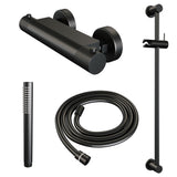 BRAUER Black Carving opbouw douche thermostaatkraan SET 01 met glijstang en staaf handdouche en doucheslang mat zwart 5-S-086-1