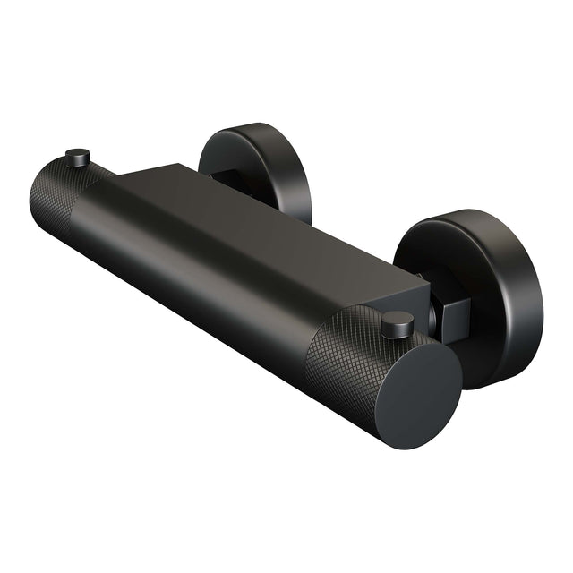 BRAUER Black Carving opbouw douche thermostaatkraan SET 01 met glijstang en staaf handdouche en doucheslang mat zwart 5-S-086-1