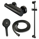 BRAUER Black Carving opbouw douche thermostaatkraan SET 02 met glijstang en 3-standen handdouche en doucheslang mat zwart 5-S-086-2