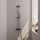 BRAUER Black Carving opbouw thermostatische regendouche SET 01 met 20 cm douchekop en staaf handdouche en doucheslang mat zwart 5-S-087-1
