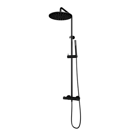 BRAUER Black Carving opbouw thermostatische regendouche SET 03 met 30 cm douchekop en staaf handdouche en doucheslang mat zwart 5-S-087-3