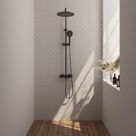 BRAUER Black Carving opbouw thermostatische regendouche SET 04 met 30 cm douchekop en 3-standen handdouche en doucheslang mat zwart 5-S-087-4