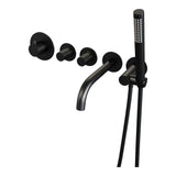 BRAUER Black Carving thermostatische inbouw badkraan SET 01 met uitloop en staaf handdouche en doucheslang en wandaansluitbocht mat zwart 5-S-093