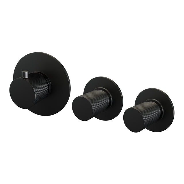 BRAUER Black Carving thermostatische inbouw badkraan SET 01 met uitloop en staaf handdouche en doucheslang en wandaansluitbocht mat zwart 5-S-093