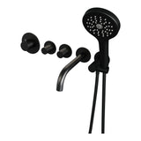 BRAUER Black Carving thermostatische inbouw badkraan SET 02 met uitloop en 3-standen handdouche en doucheslang en wandaansluitbocht mat zwart 5-S-094