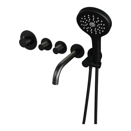 BRAUER Black Carving thermostatische inbouw badkraan SET 02 met uitloop en 3-standen handdouche en doucheslang en wandaansluitbocht mat zwart 5-S-094