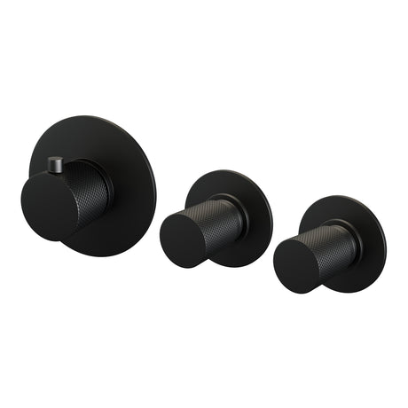 BRAUER Black Carving thermostatische inbouw badkraan SET 02 met uitloop en 3-standen handdouche en doucheslang en wandaansluitbocht mat zwart 5-S-094