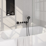 BRAUER Black Carving thermostatische inbouw badkraan SET 02 met uitloop en 3-standen handdouche en doucheslang en wandaansluitbocht mat zwart 5-S-094