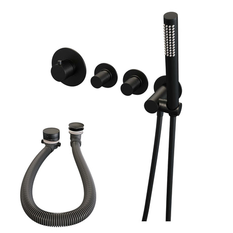 BRAUER Black Carving thermostatische inbouw badkraan SET 01 met badvulcombinatie en staaf handdouche en doucheslang en wandaansluitbocht mat zwart 5-S-095