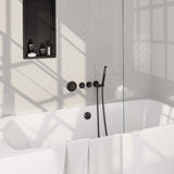 BRAUER Black Carving thermostatische inbouw badkraan SET 01 met badvulcombinatie en staaf handdouche en doucheslang en wandaansluitbocht mat zwart 5-S-095