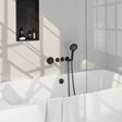 BRAUER Black Carving thermostatische inbouw badkraan SET 02 met badvulcombinatie en 3-standen handdouche en doucheslang en wandaansluitbocht mat zwart 5-S-096