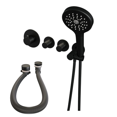 BRAUER Black Carving thermostatische inbouw badkraan SET 02 met badvulcombinatie en 3-standen handdouche en doucheslang en wandaansluitbocht mat zwart 5-S-096