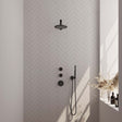 BRAUER Black Carving thermostatische inbouw regendouche SET 01 met 20 cm douchekop en rechte muurarm en staaf handdouche en doucheslang en wandaansluitbocht mat zwart 5-S-097