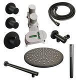 BRAUER Black Carving thermostatische inbouw regendouche SET 02 met 30 cm douchekop en rechte muurarm en staaf handdouche en doucheslang en wandaansluitbocht mat zwart 5-S-098
