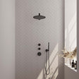 BRAUER Black Carving thermostatische inbouw regendouche SET 02 met 30 cm douchekop en rechte muurarm en staaf handdouche en doucheslang en wandaansluitbocht mat zwart 5-S-098