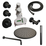 BRAUER Black Carving thermostatische inbouw regendouche SET 04 met 30 cm douchekop en gebogen muurarm en staaf handdouche en doucheslang en wandaansluitbocht mat zwart 5-S-100