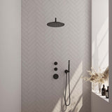 BRAUER Black Carving thermostatische inbouw regendouche SET 04 met 30 cm douchekop en gebogen muurarm en staaf handdouche en doucheslang en wandaansluitbocht mat zwart 5-S-100