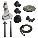 BRAUER Black Carving thermostatische inbouw regendouche SET 05 met 20 cm douchekop en plafondarm en staaf handdouche en doucheslang en wandaansluitbocht mat zwart 5-S-101