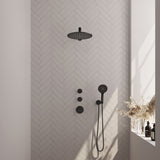 BRAUER Black Carving thermostatische inbouw regendouche SET 08 met 30 cm douchekop en rechte muurarm en 3-standen handdouche en doucheslang en wandaansluitbocht mat zwart 5-S-104