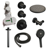 BRAUER Black Carving thermostatische inbouw regendouche SET 11 met 20 cm douchekop en plafondarm en 3-standen handdouche en doucheslang en wandaansluitbocht mat zwart 5-S-107