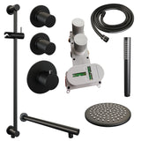 BRAUER Black Carving thermostatische inbouw regendouche SET 13 met 20 cm douchekop en rechte muurarm en staaf handdouche en doucheslang en geÃ¯ntegreerde glijstang mat zwart 5-S-109