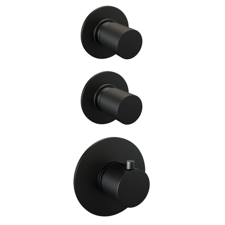 BRAUER Black Carving thermostatische inbouw regendouche SET 14 met 30 cm douchekop en rechte muurarm en staaf handdouche en doucheslang en geÃ¯ntegreerde glijstang mat zwart 5-S-110