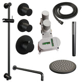 BRAUER Black Carving thermostatische inbouw regendouche SET 15 met 20 cm douchekop en gebogen muurarm en staaf handdouche en doucheslang en geÃ¯ntegreerde glijstang mat zwart 5-S-111