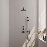 BRAUER Black Carving thermostatische inbouw regendouche SET 15 met 20 cm douchekop en gebogen muurarm en staaf handdouche en doucheslang en geÃ¯ntegreerde glijstang mat zwart 5-S-111