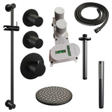 BRAUER Black Carving thermostatische inbouw regendouche SET 17 met 20 cm douchekop en plafondarm en staaf handdouche en doucheslang en geÃ¯ntegreerde glijstang mat zwart 5-S-113