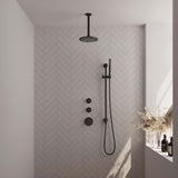 BRAUER Black Carving thermostatische inbouw regendouche SET 17 met 20 cm douchekop en plafondarm en staaf handdouche en doucheslang en geÃ¯ntegreerde glijstang mat zwart 5-S-113