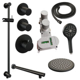 BRAUER Black Carving thermostatische inbouw regendouche SET 19 met 20 cm douchekop en rechte muurarm en 3-standen handdouche en doucheslang en geÃ¯ntegreerde glijstang mat zwart 5-S-115