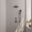 BRAUER Black Carving thermostatische inbouw regendouche SET 20 met 30 cm douchekop en rechte muurarm en 3-standen handdouche en doucheslang en geÃ¯ntegreerde glijstang mat zwart 5-S-116